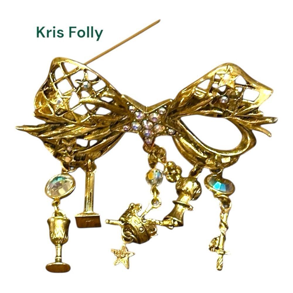 Kris Folly Brooch Gold Bow Brooch